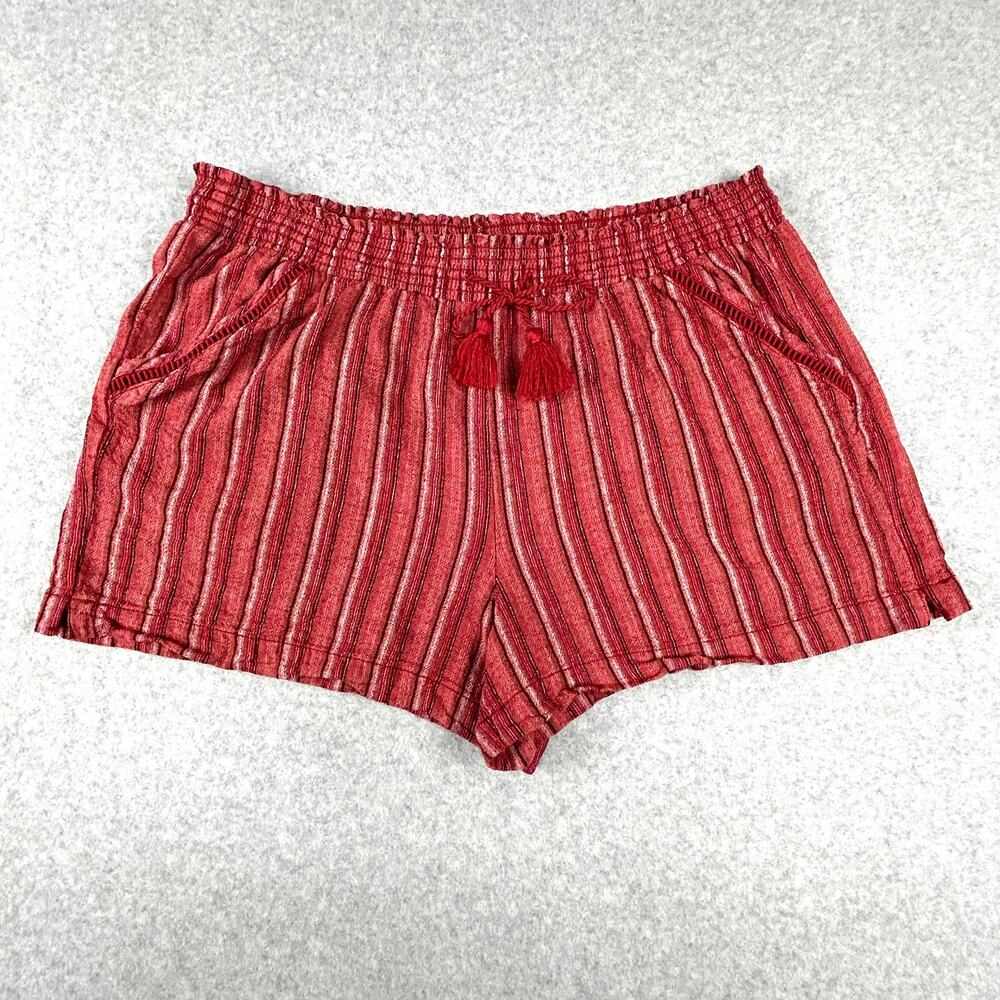Briggs Linen Blend Pull On 3" Shorts Womens 2XL Red Stripe Pocket Elastic Waist